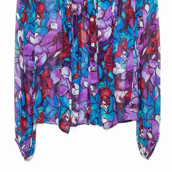 🌹 Diane von Furstenberg Stained Glass Floral Rose Silk Blouse - Purple Blue Red - Picture 6 of 13